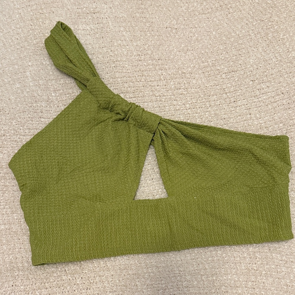 Olive One-Shoulder Knot Crop Top